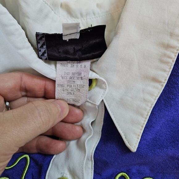 Karen McCarty Vintage 90's microfiber purple and green cowboy shirt, size M - Picture 3 of 6